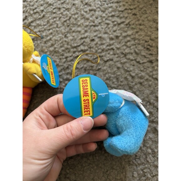 Vintage 1998 Sesame Street Cookie Monster & Big Bird Plush Ornament Angel Wings - Picture 7 of 8
